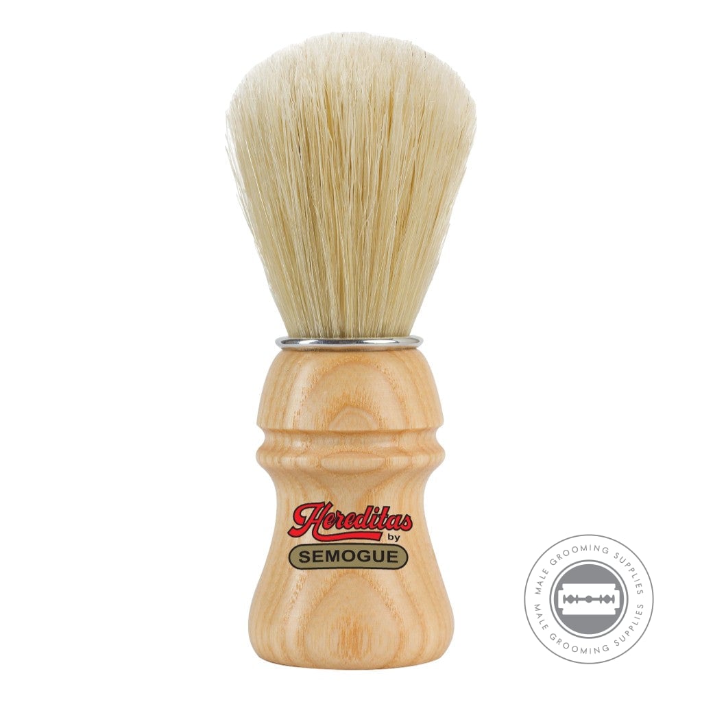 Semogue Hereditas 1250 shaving brush with matte ash wood handle and extra boar fan knot