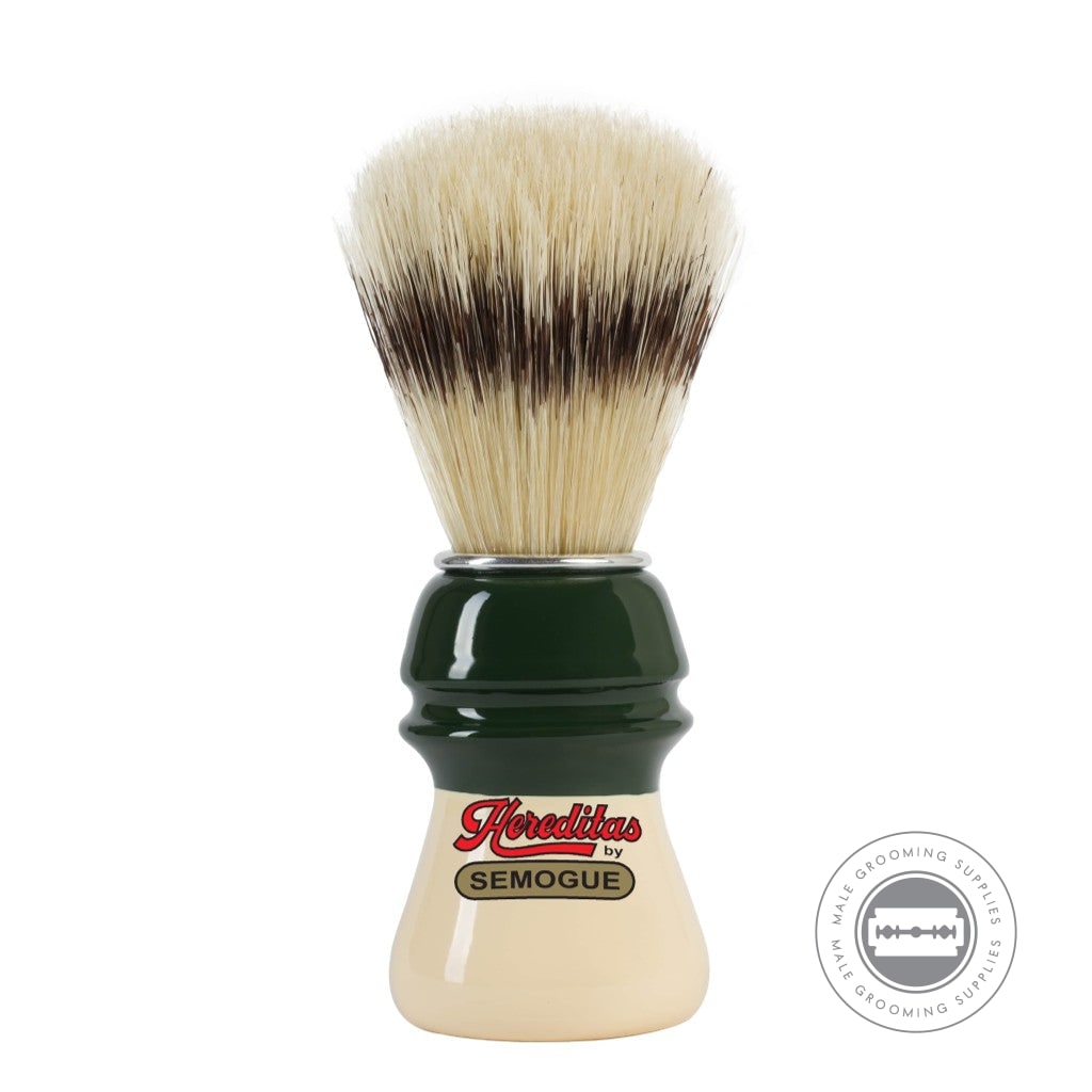 Semogue Hereditas 1305 shaving brush with green and ivory glossy beech wood handle