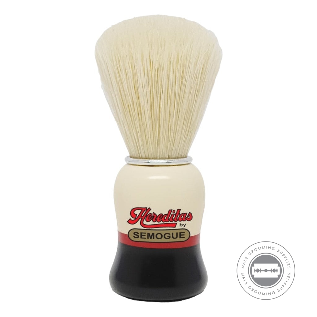 Semogue Hereditas 1460 shaving brush with glossy ivory, red and black beech wood handle