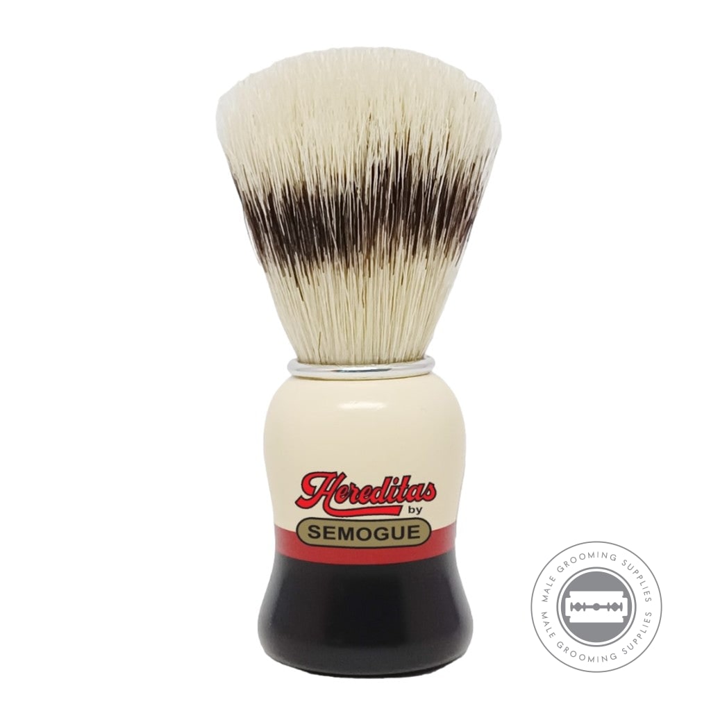 Semogue Hereditas 1520 shaving brush with glossy ivory, red and black beech wood handle