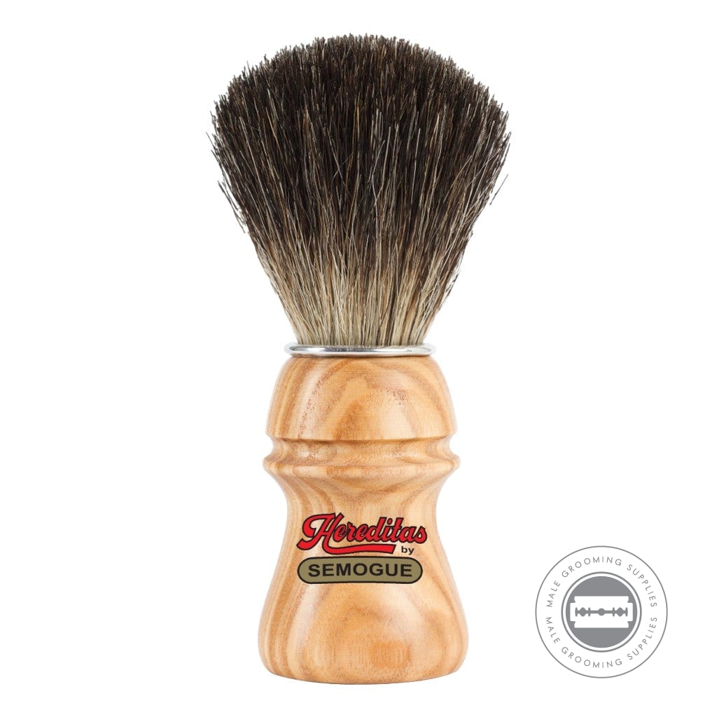 Semogue Hereditas 2010 shaving brush with ash wood handle and pure black badger fan knot