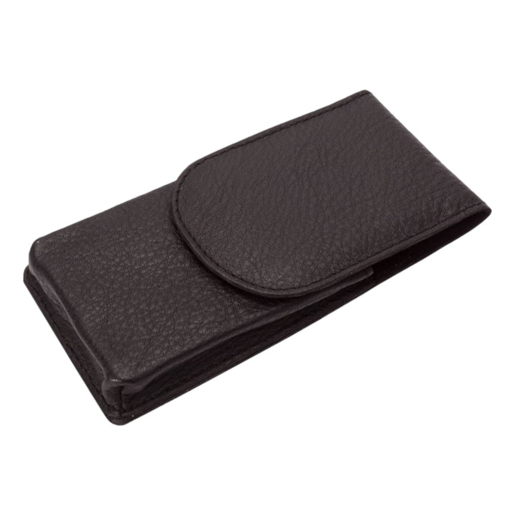 Giesen & Forsthoff Black Leather Safety Razor Case With Snap Closure And Blade Pocket