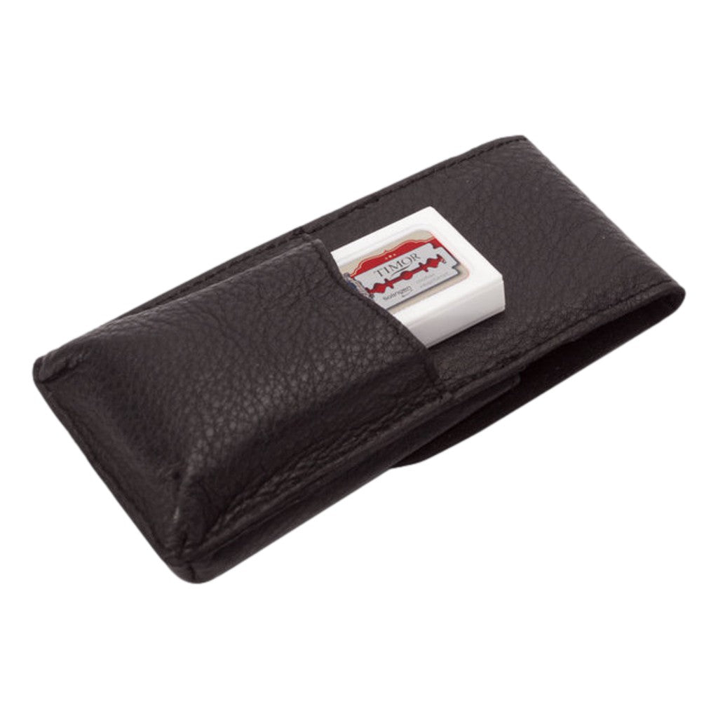 Giesen & Forsthoff Black Leather Safety Razor Case With Snap Closure And Blade Pocket