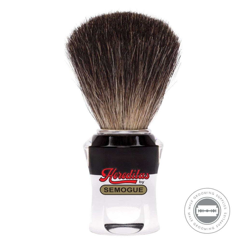 Semogue 740 Shaving Brush With Pure Black Badger Knot And Black And Clear Acrylic Handle
