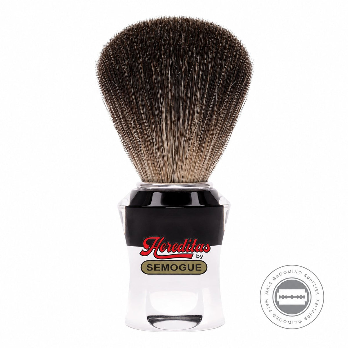Semogue 740 Pure Black Badger Shaving Brush – Black & Clear Acrylic – Male Grooming Supplies