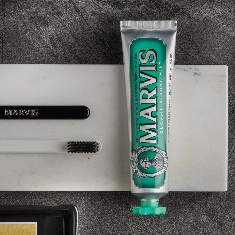 Marvis Classic Strong Mint Toothpaste 85ml cap and tube detail
