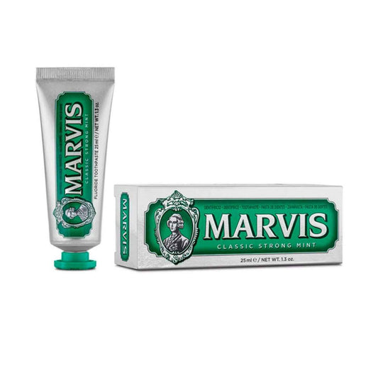 Marvis Classic Strong Mint Toothpaste 25ml tube front detail