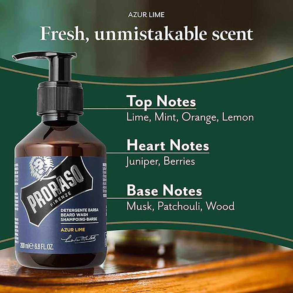 Proraso Azur Lime Beard Wash 200ml for cleansing and refreshing facial hair poster