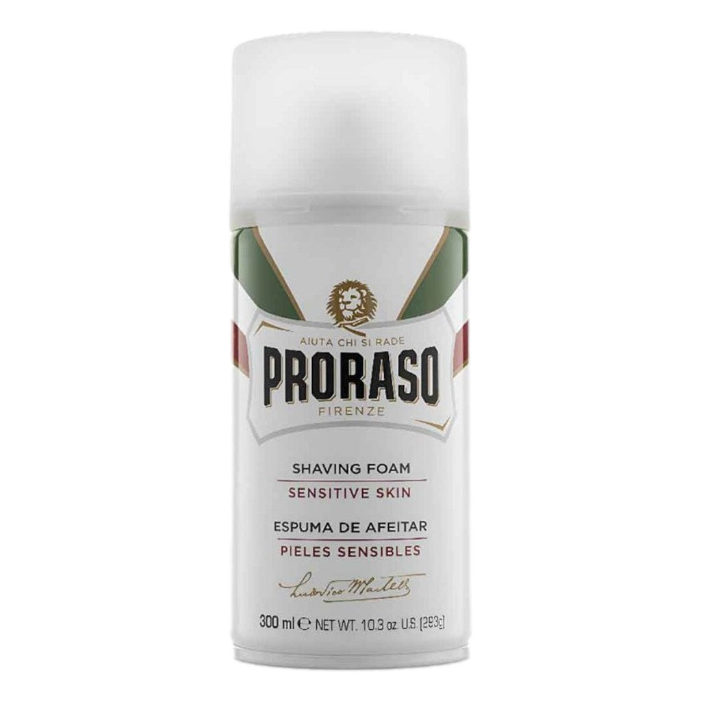 Proraso White Sensitive Shaving Foam 300ml aerosol with green tea and oat extract for sensitive skin