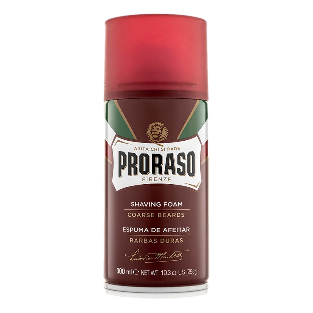 Proraso Red Shaving Foam 300ml aerosol with sandalwood oil and shea butter for coarse beard hair
