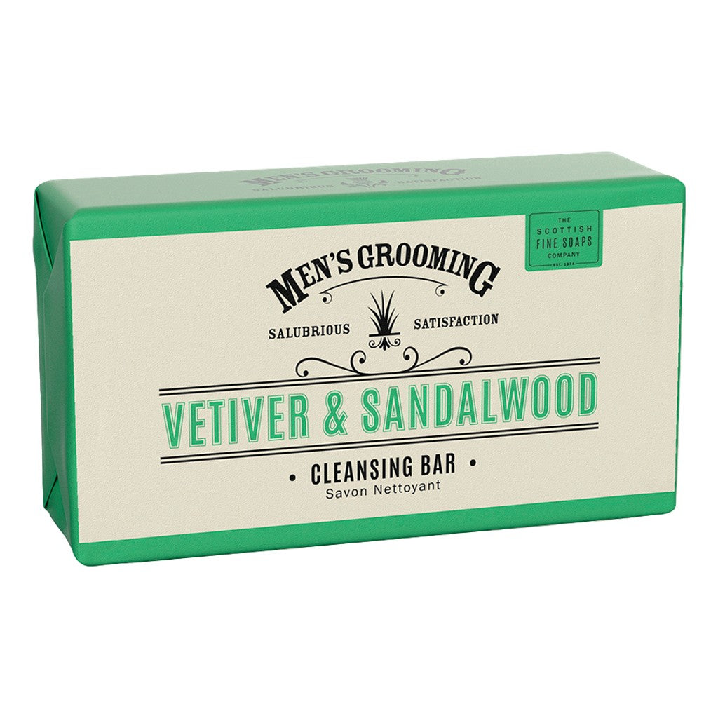 Scottish Fine Soaps Vetiver & Sandalwood Cleansing Body Bar 220g With Hemp Oil And Earthy Fragrance.