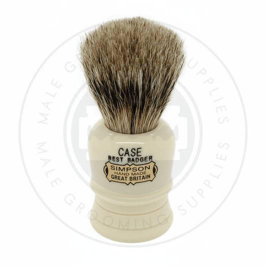 Simpsons Case compact faux ivory shaving brush with Best or Pure Badger hair - C1 Best