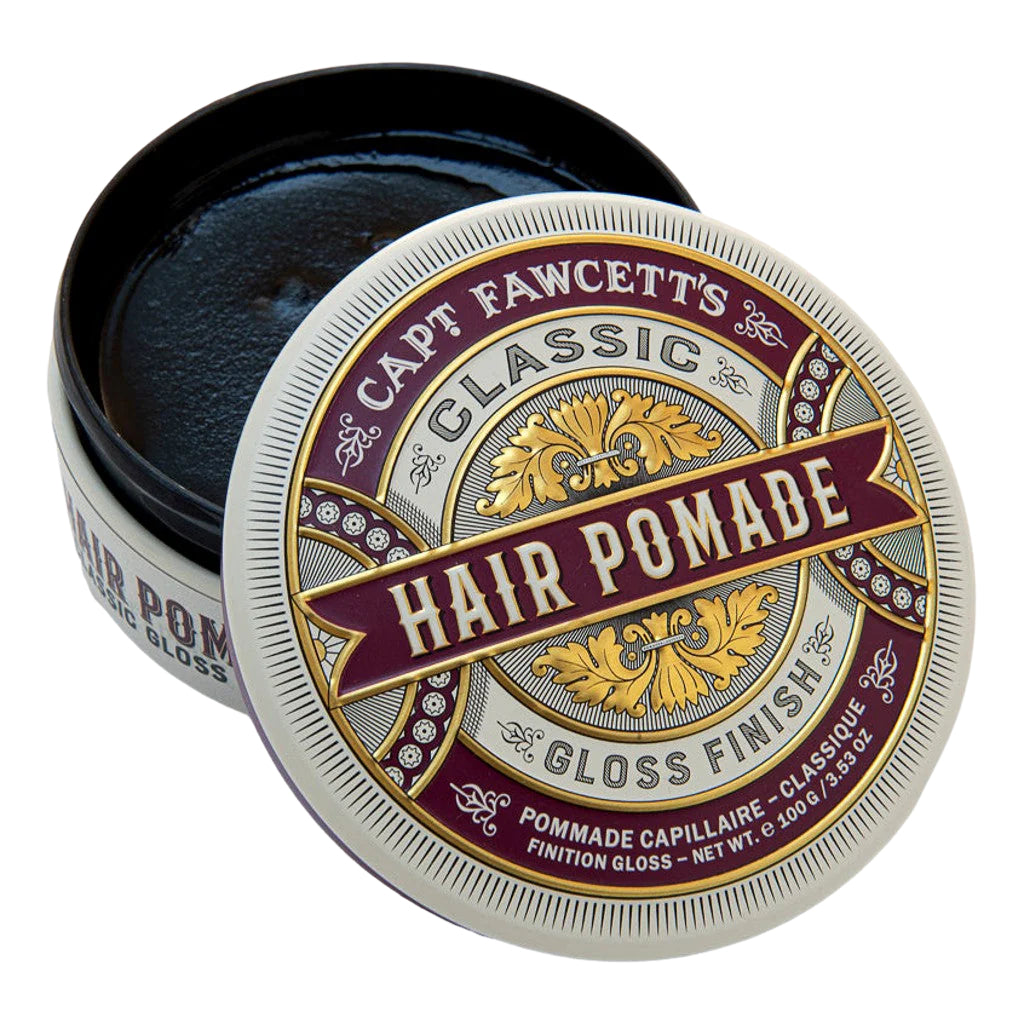 Capt Fawcett's Classic Hair Pomade container with label on a white background
