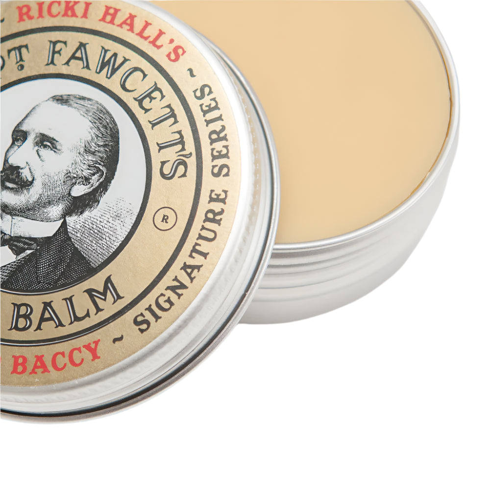 Captain Fawcett Booze & Baccy Beard Balm 60ml In Screw-Top Tin Close Up