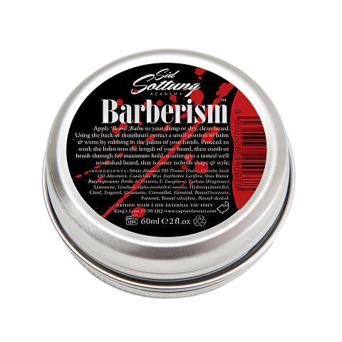 Back of Captain Fawcett's Barberism Beard Balm 60ml In Aluminium Tin