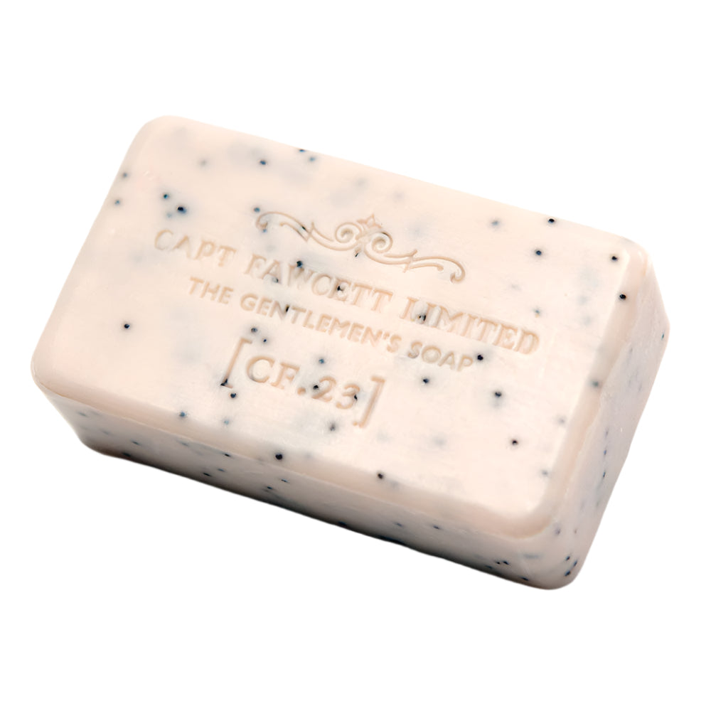 Bar of soap with 'Capt. Fawcett Limited' branding on a white background