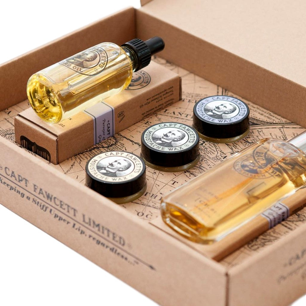 Captain Fawcett Eau De Parfum, Beard Oil, And Moustache Wax Gift Set In Premium Presentation Box
