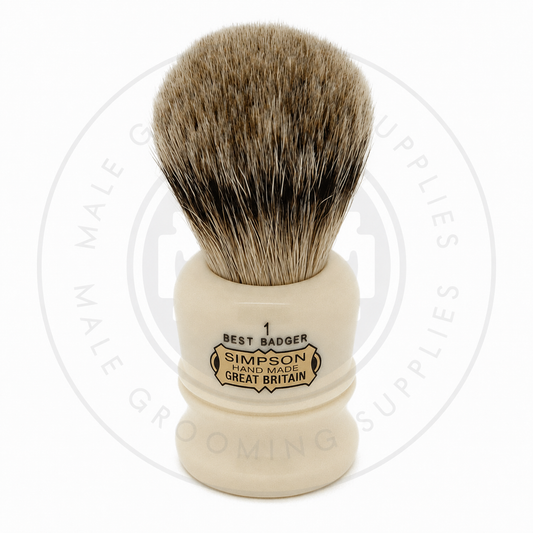 Simpson Duke faux ivory Best or Pure Badger brush, D1 Best, front – Male Grooming Supplies