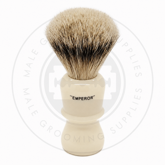 Simpson Emperor faux ivory Super Badger brush, E3 Super, back – Male Grooming Supplies