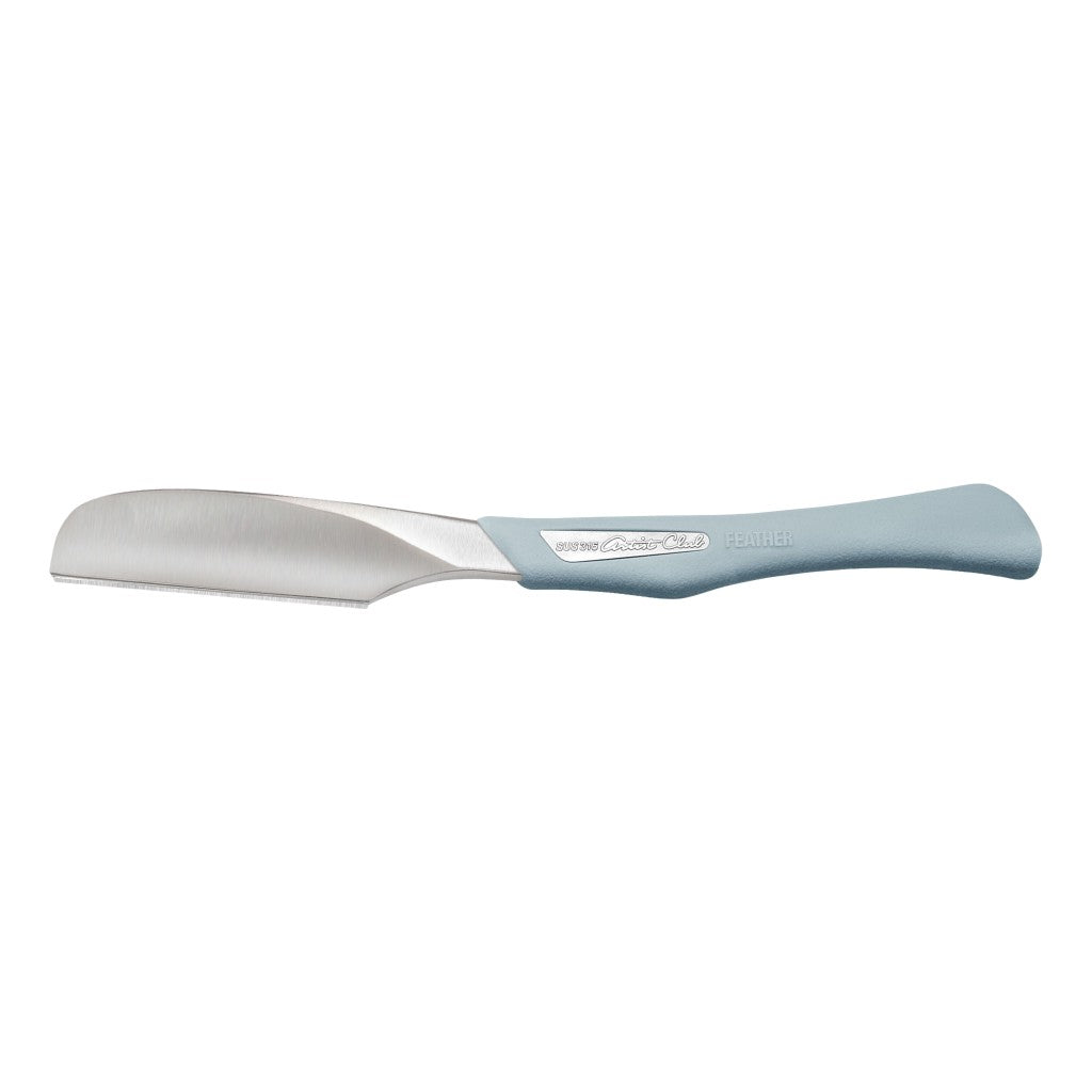 Feather Artist Club DX Japanese Straight Razor with a sleek straight handle and polished stainless steel head for precision shaving.