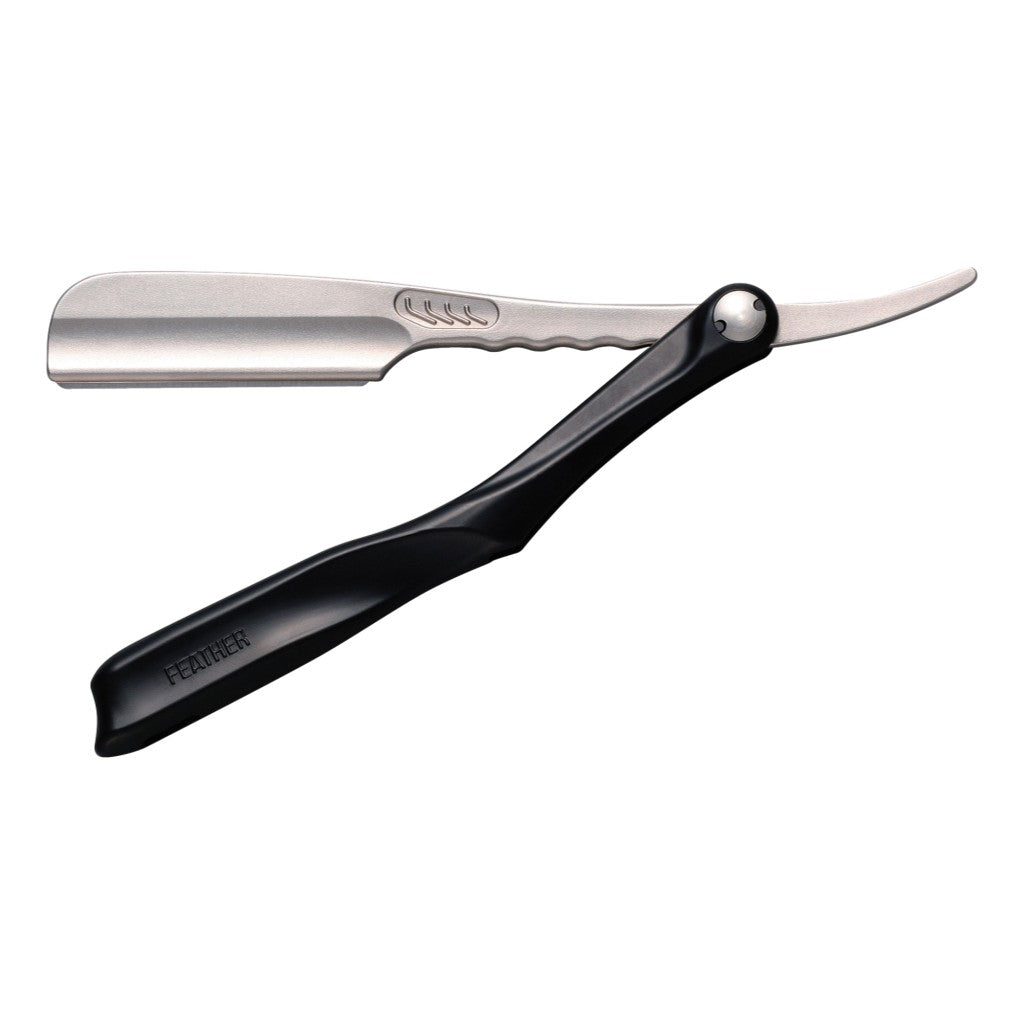Feather Artist Club SS Folding Razor With SUS317 Stainless Steel Head And Black Handle.