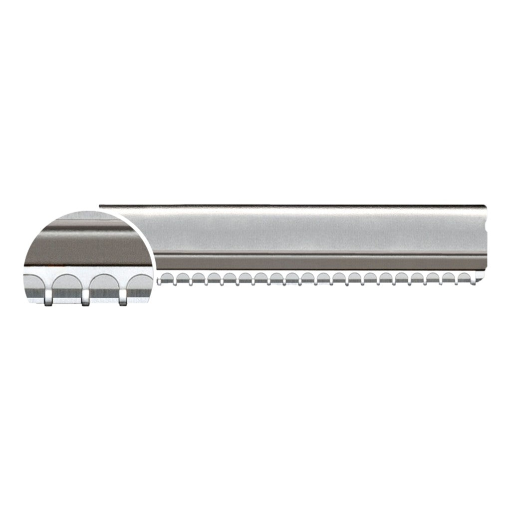 Close-up of a Feather Nape & Body Razor guarded blade showing fine detailing and precision design