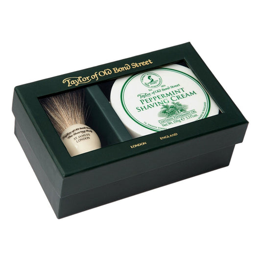 Taylor of Old Bond Street Peppermint Shaving Gift Set With Badger Brush And 150g Cream.