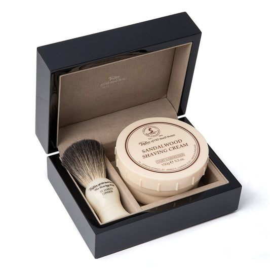 Taylor of Old Bond Street Sandalwood Gift Set – Wooden Box with Shaving Brush and Cream