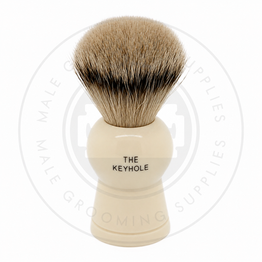 Simpson Keyhole faux ivory Best Badger brush, KH1 Best, back – Male Grooming Supplies
