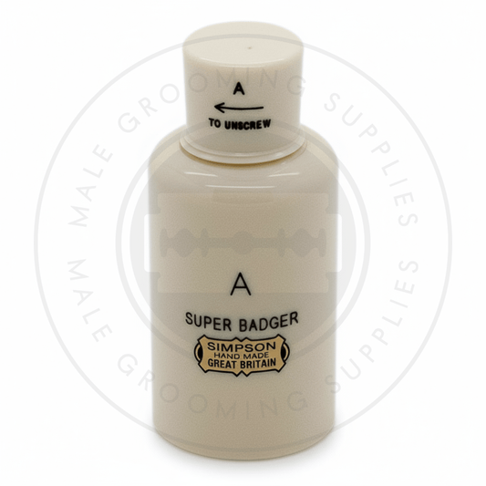 Simpsons Major faux ivory travel shaving brush with Super Silvertip Badger hair - Closed View