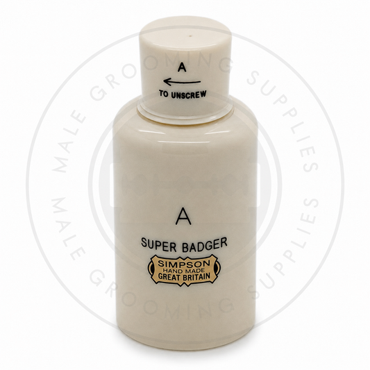 Simpson Major faux ivory travel shaving brush with Super Badger brush, closed – Male Grooming Supplies