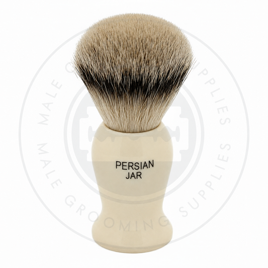 Simpson Persian Jar faux ivory Best or Super Badger hair, PJ1 Super, back – Male Grooming Supplies
