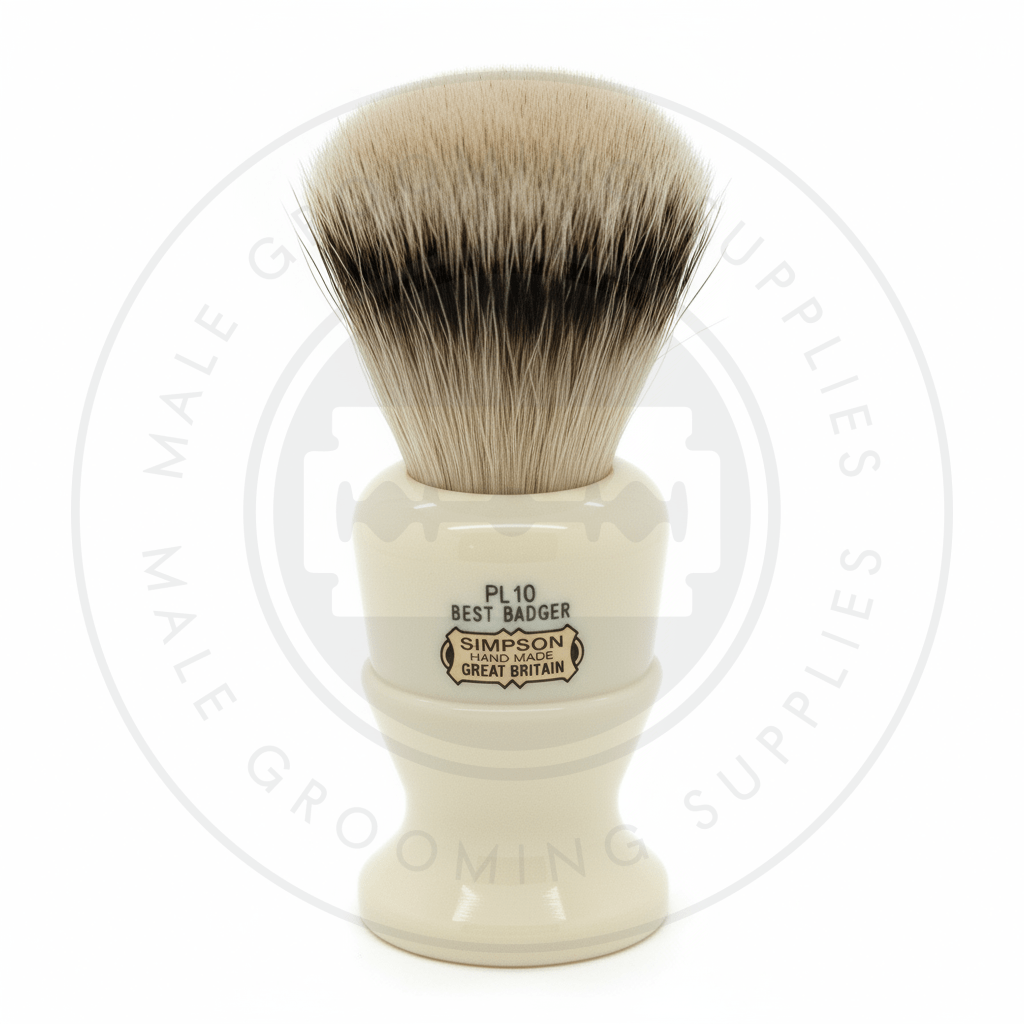 Simpsons Polo faux ivory shaving brush with Best or Super Silvertip Badger hair - PL10 Best - Front