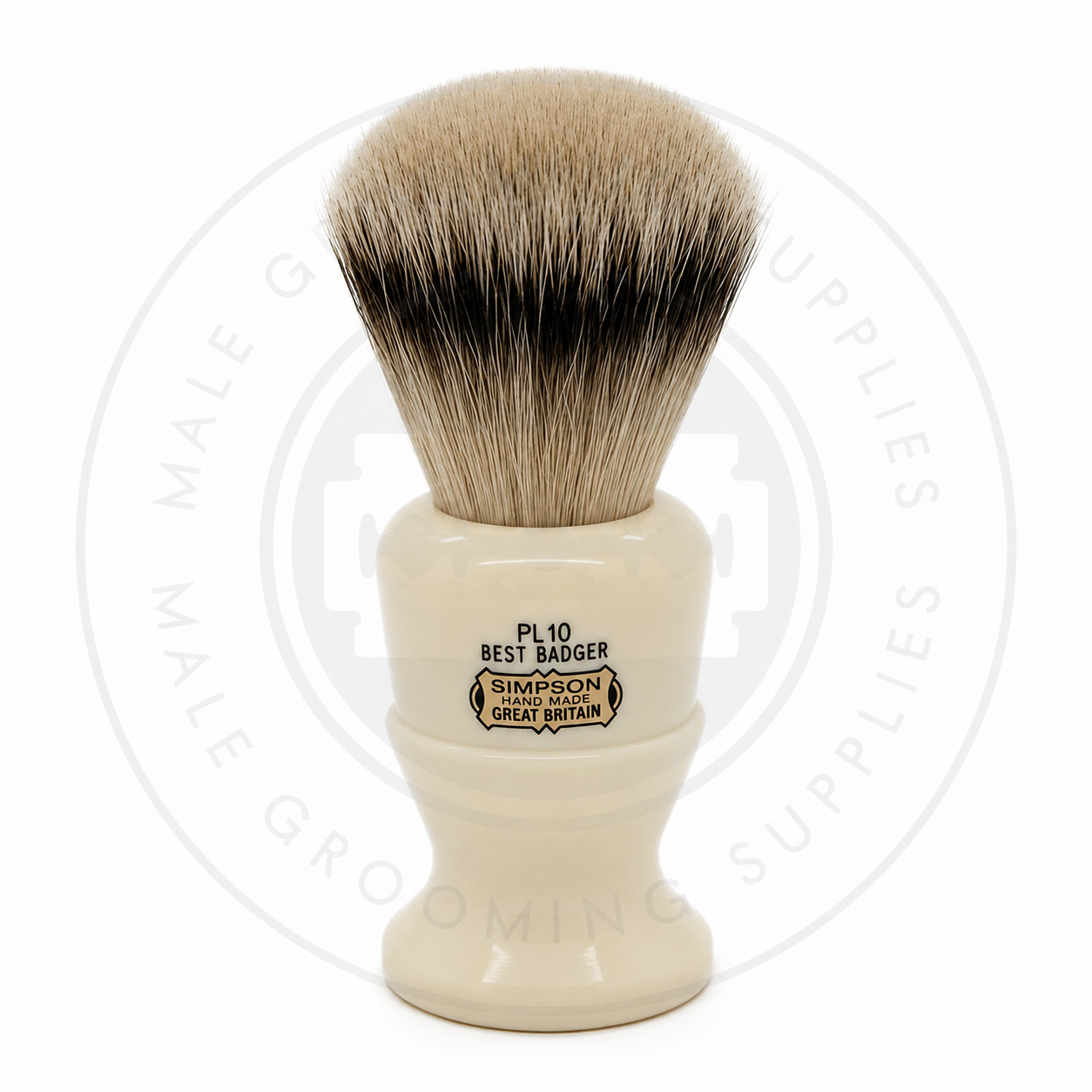 Simpson Polo faux ivory Best or Super Badger brush, PL10 Best, front – Male Grooming Supplies