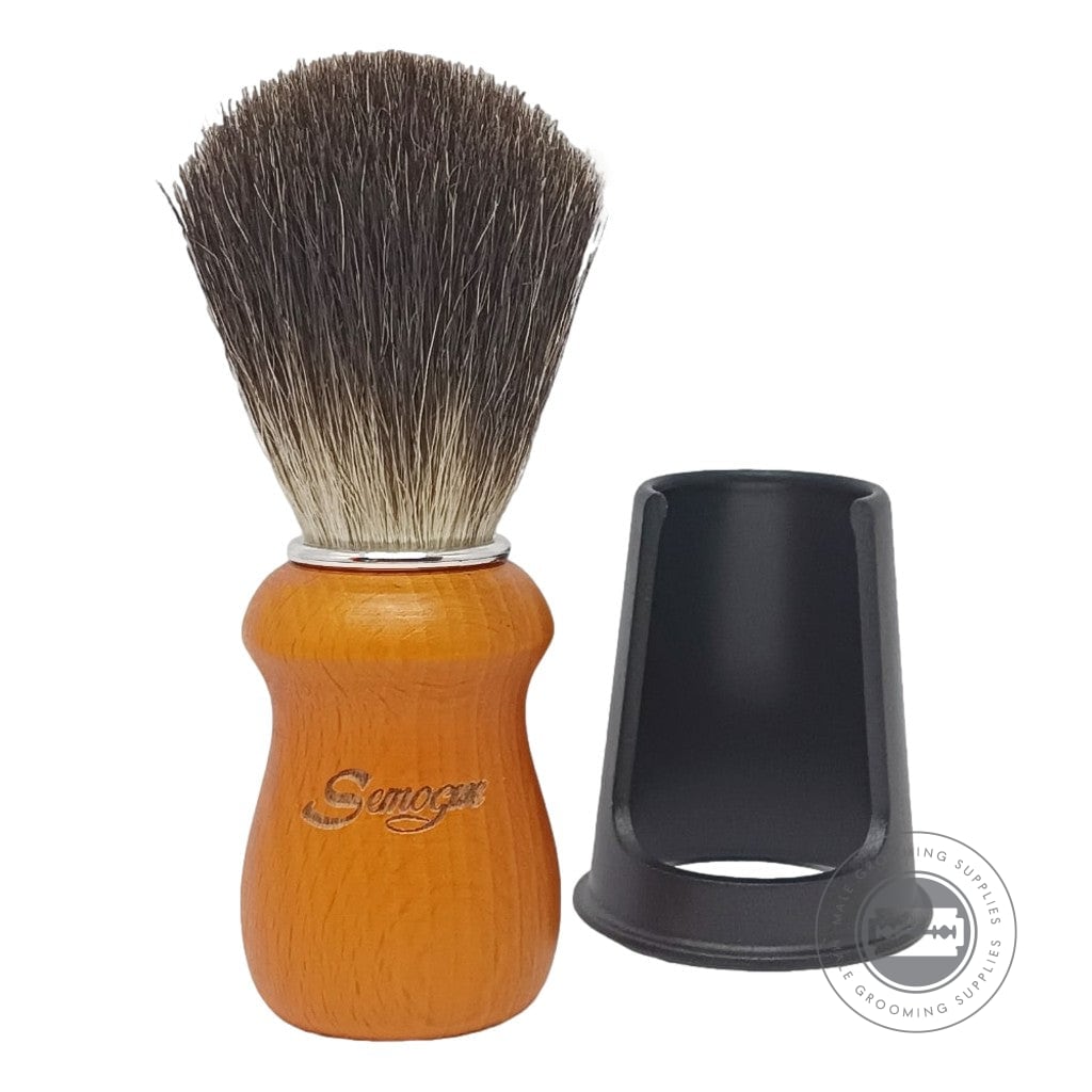 Semogue Pharos-C3 Yellow Shaving Brush With Pure Black Badger Knot, Chrome Ring And Drying Stand.