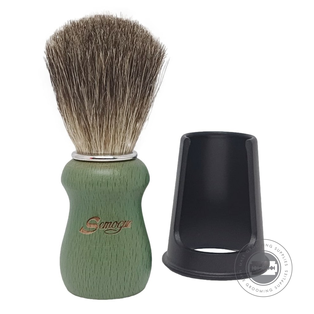 Semogue Pharos-C3 Pure Grey Badger Shaving Brush – Ocean Green Beech Handle With 22mm Fan Knot And Brush Stand