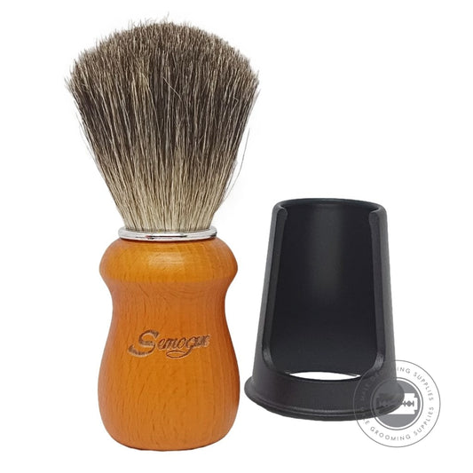 Semogue Pharos-C3 Pure Grey Badger Shaving Brush – Yellow Beech Handle With 22mm Fan Knot And Brush Stand