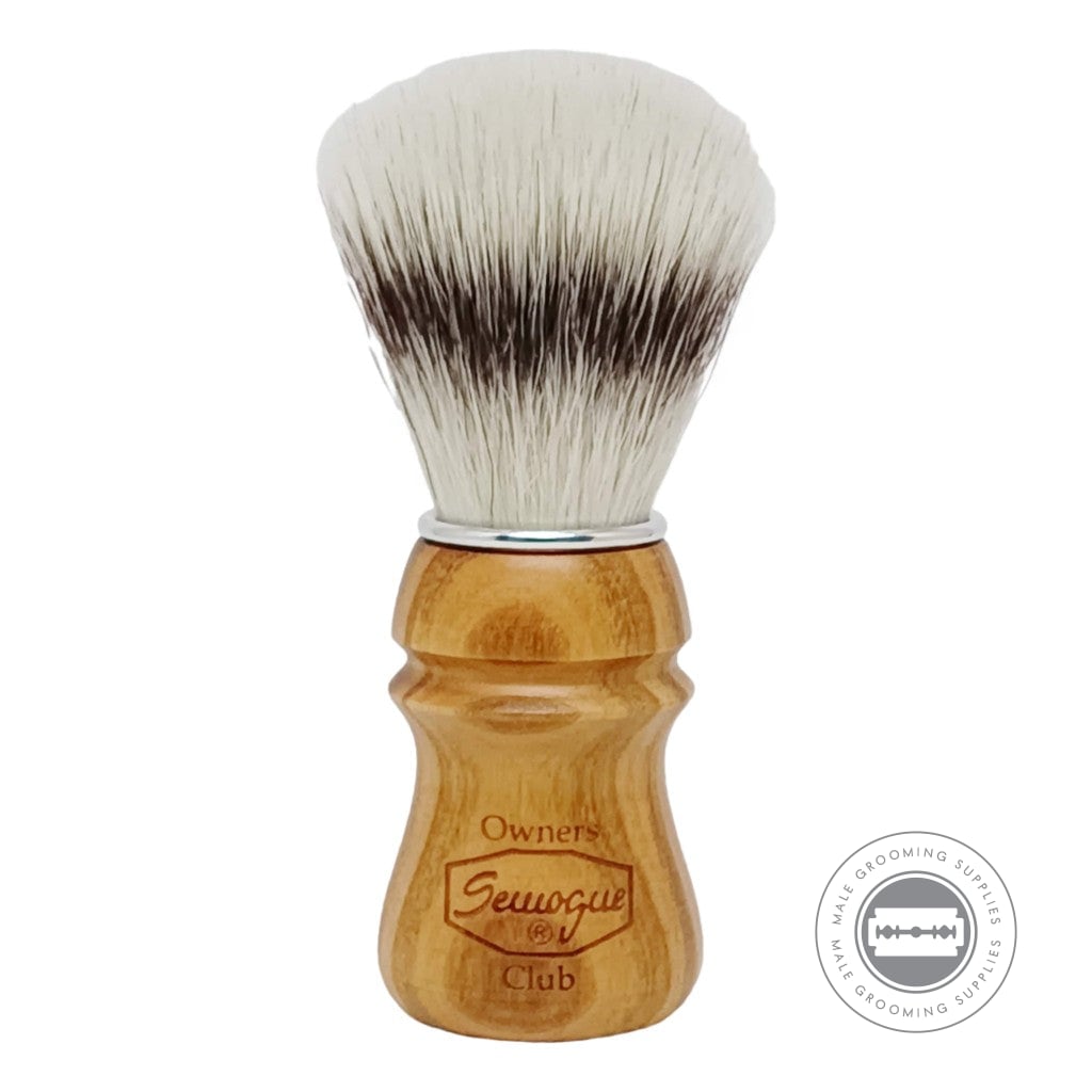 Semogue SOC-C5 Sylver Synthetic Shaving Brush With A 24mm Knot And Natural Cherry Wood Handle.
