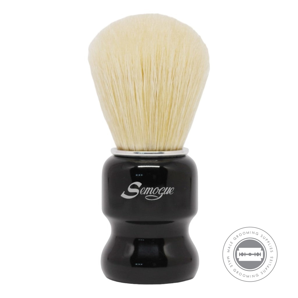 Semogue Torga-C5 Premium Boar Shaving Brush with 24mm Knot and Glossy Jet Black Resin Handle.