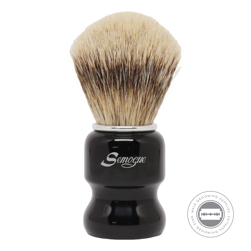 Semogue Torga-C5 Silvertip Badger Shaving Brush With A 24mm Fan Knot And Glossy Jet Black Resin Handle.