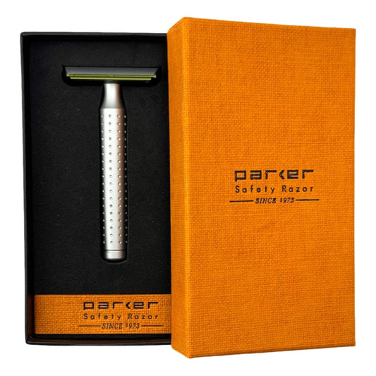 Parker AeroShave safety razor in an orange box on a white background