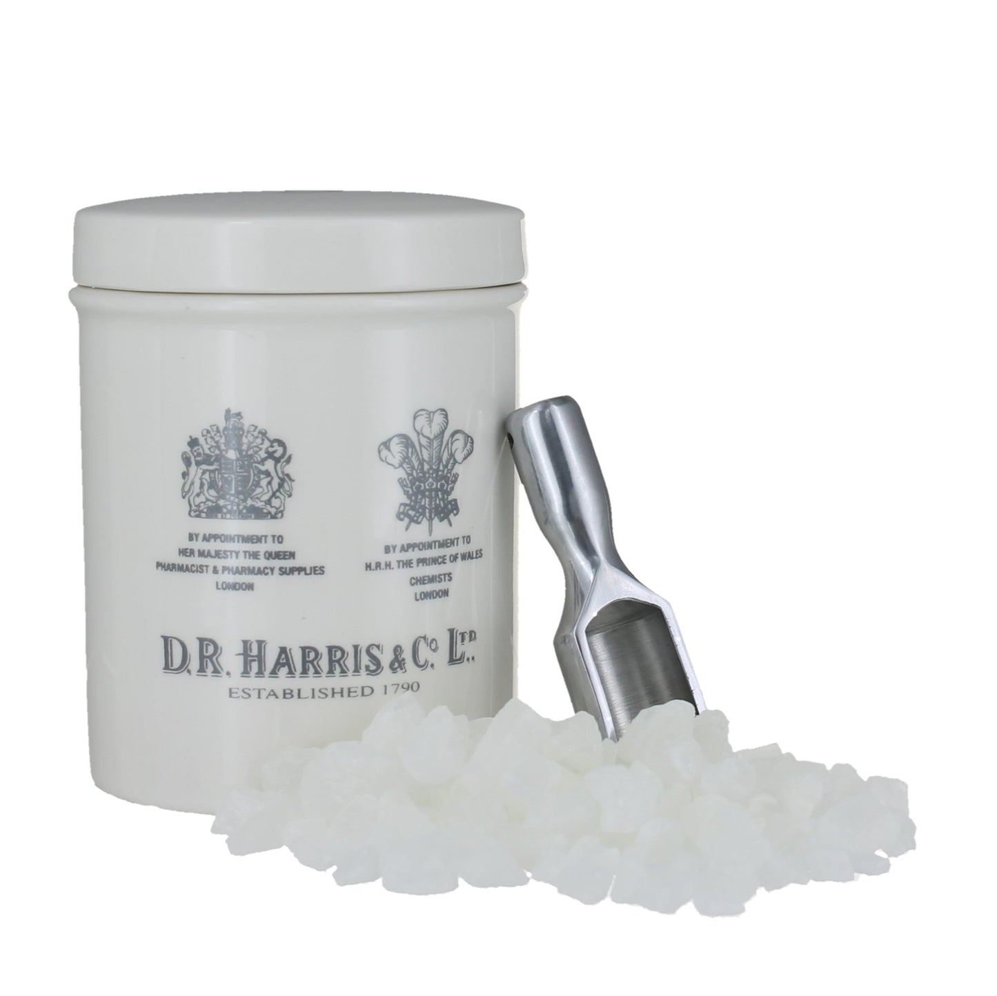 D.R. Harris Arlington Bath Salts And Pot – Ceramic Pot With Citrus And Fern Bath Salts And Wooden Scoop.