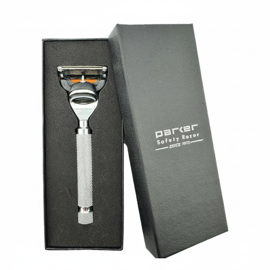 Parker safety razor in an open black box on a white background