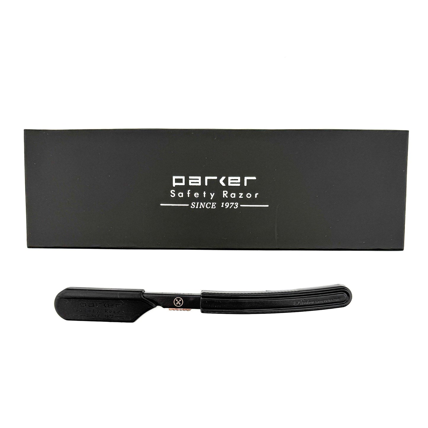 Black Parker safety razor with packaging on a white background