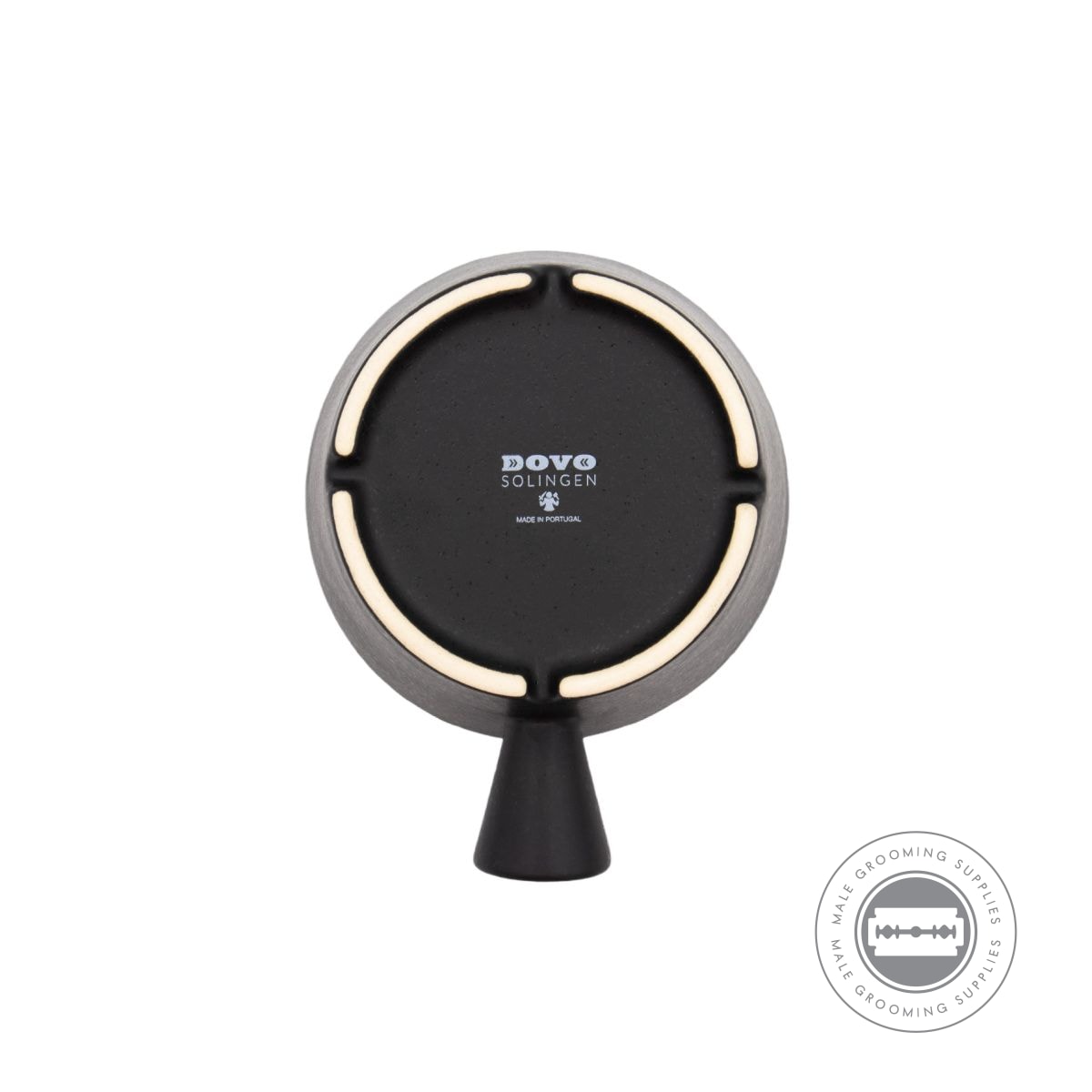 Underside view of the ceramic shaving bowl from the Dovo Shave Ritual Set in Pitch Dark, featuring the Dovo Solingen logo.