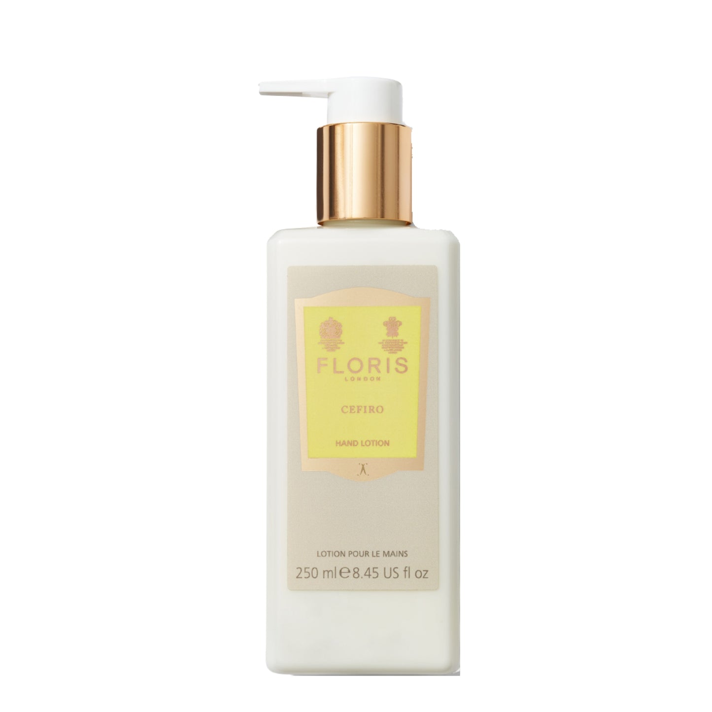 Floris Cefiro hand lotion bottle with pump on a white background