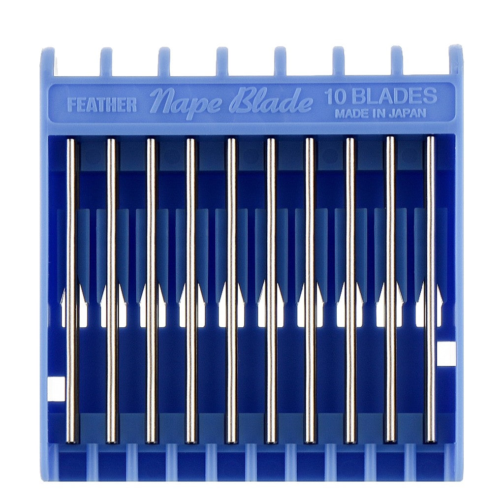 Feather Nape Razor Blades Pack of 10 in a blue cartridge for safe storage.