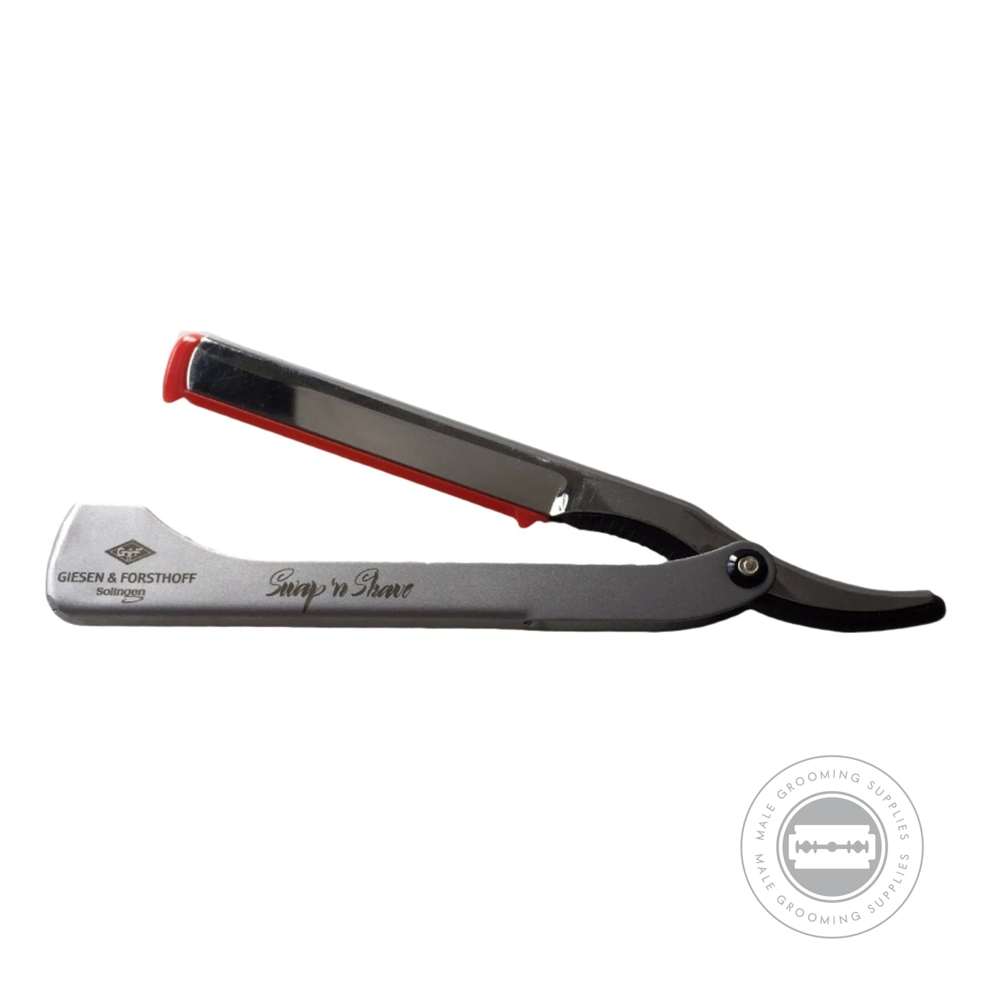 Giesen & Forsthoff 'Swap'n Shave' Shavette with matt-finished stainless-steel handle, blade inserts, and Timor® blade.