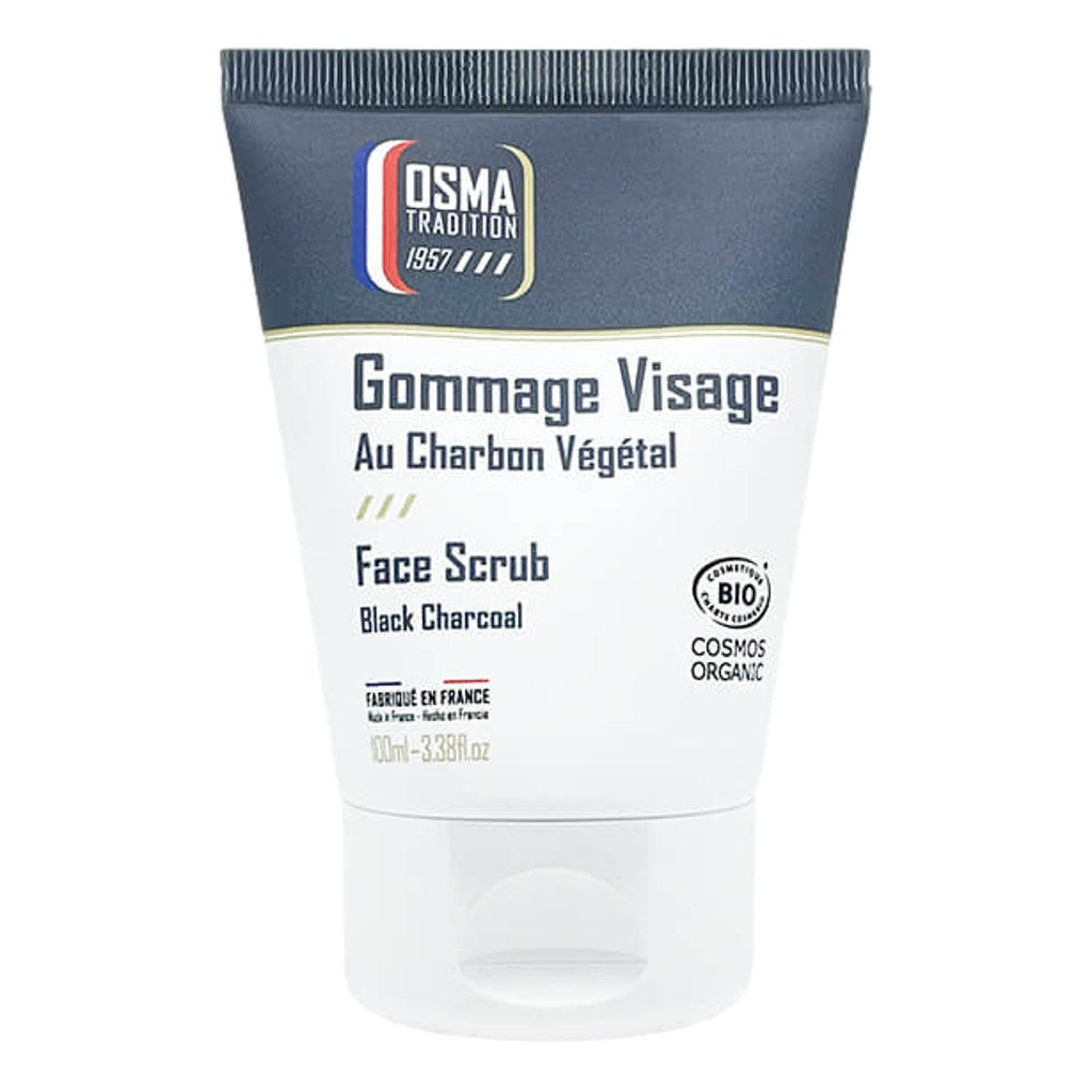 Osma Tradition Organic Black Charcoal Face Scrub 100ml Tube For Natural Exfoliation And Purification.