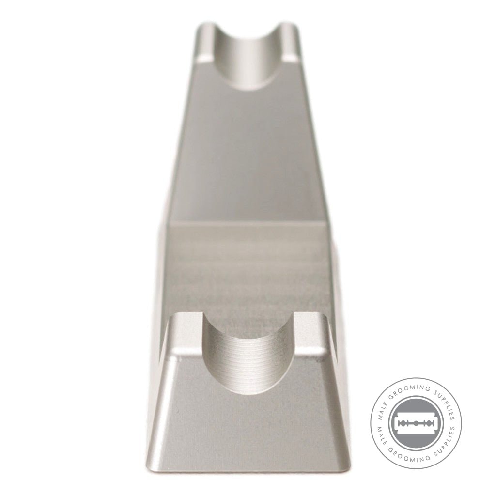 Close-up of the Henson Razor Stand alone, highlighting its durable aluminium construction and compact, modern design.